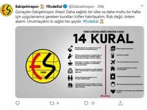 Eskişehirspor’dan ’Evde Kal’ Çağrısı