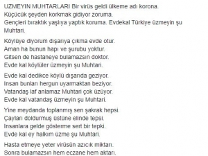 Çanakkaleli Muhtardan Korona Şiiri