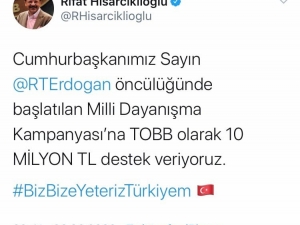 Tobb Başkanı Hisarcıklıoğlu’ndan “Biz Bize Yeteriz Türkiyem” Kampanyasına Destek