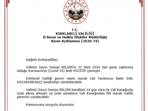 Kırklareli Valisi Osman Bilgin Korona Virüse Yakalandı