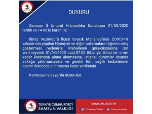 Samsun’da Bir Kırsal Mahalle Karantinaya Alındı