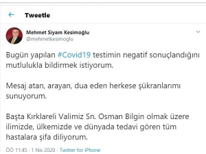 Kırklareli Valisi’nin Ardından İl Sağlık Müdüründe De Korona Virüs Çıktı