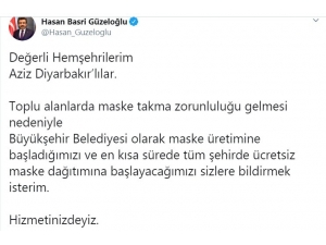 Diyarbakır’da Vatandaşlara Maskeler Ücretsiz Dağıtılacak