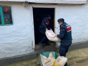 Jandarma Un Ve Yem Çuvallarını Evin İçine Kadar Taşıdı