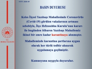 Bursa’da Bir Köy Karantina Altına Alındı