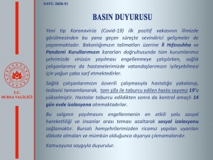 Bursa Valiliği: “Korona Virüs Tespit Edilen 19 Kişi Taburcu Oldu”