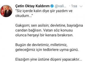 Vali Oktay Yazdığı Şiiri Paylaştı, "Evde Kal Elazığ" Mesajı Verdi
