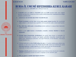 Bursa’da Sokağa Çıkma Yasağına İlişkin Kararlar Açıklandı