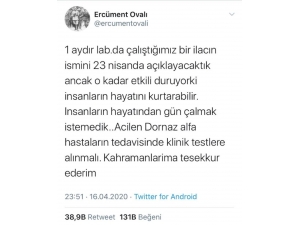Ercüment Ovalı’dan Heyecanlandıran Korona Virüs İlacı Açıklaması