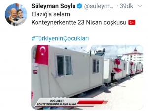 Bakan Soylu’dan Konteyner Kentte 23 Nisan Coşkusu Paylaşımı