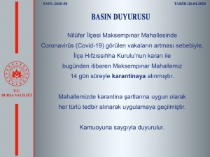 Bursa’da Bir Mahalle Karantina Altına Alındı