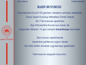 Bursa’da Bir Apartman Karantina Altına Alındı