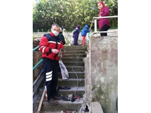 Gidere Sıkışan Yavru Kediyi İtfaiye Kurtardı