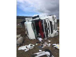 Kars’ta Büyükbaş Hayvan Taşıyan Tır Kaza Yaptı