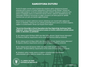 Enerji Ve Tabii Kaynaklar Bakanlığı, Petrol Arama Ve Üretim Şirketlerinin Devlet Hissesi Ödemelerini 3 Ay Erteledi