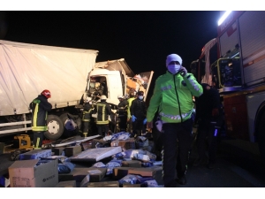 Tem’de Kargo Yüklü İki Kamyon Çarpıştı: 1 Yaralı