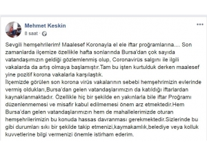Bursa’da Belediye Başkanından Toplu İftar Düzenleyen Vatandaşlara Uyarı