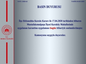 Bursa’nın Mustafakemalpaşa İlçesindeki Karantina Sonlandırıldı
