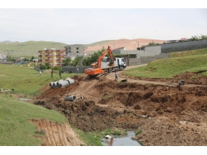Cizre Belediyesi Yağmurlama Hattı Döşeme Çalışmalarına Devam Ediyor