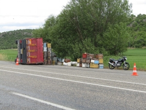 Devrilen Kamyonetteki Arılar Karayolunu Bastı