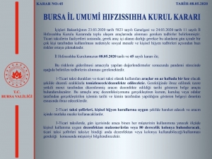 Bursa’da Taksiciler İçin Korona Virüs Kararları Açıklandı