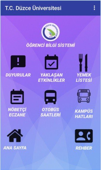 Düzce Üniversitesi Mobil Uygulaması Kullanımda