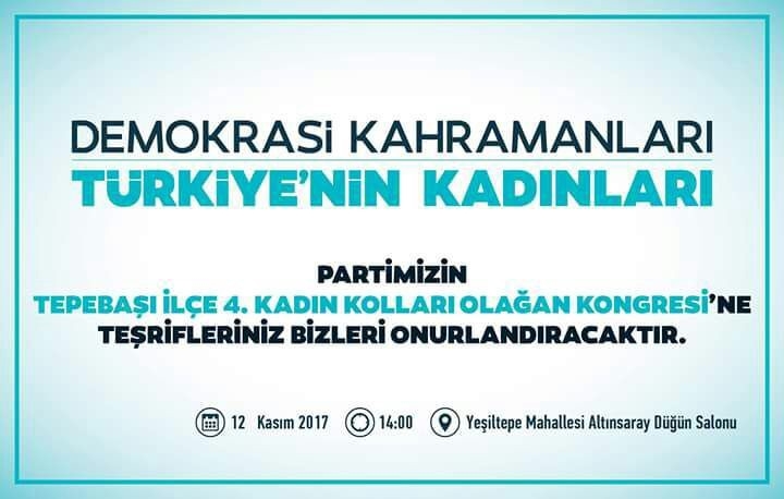 Ak Parti Tepebaşı Kadın Kolları 4’üncü Olağan Kongresi Pazar Günü Yapılacak