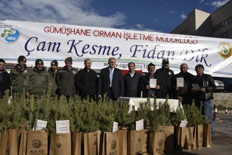 Gümüşhane’de ‘Çam Kesme, Fidan Dik’ Sloganıyla Vatandaşlara Çam Fidanı Dağıtıldı