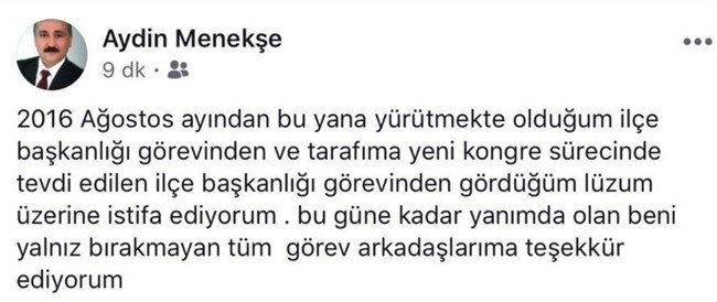 İlçe Başkan Adayı Tanıtım Toplantısının Ardından İstifa Etti