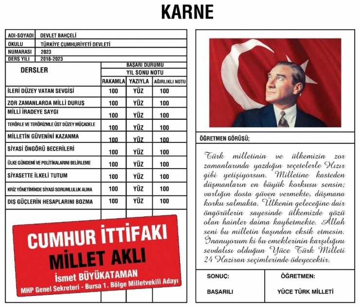 Büyükataman Devlet Bahçeli’nin Karnesini Yayınladı