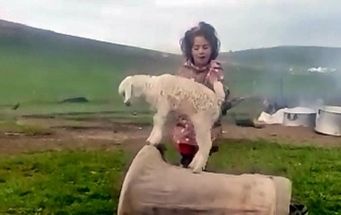 Minik Kız Keçi Yavrusuna Şarkı Söyleyerek Dans Ettirdi