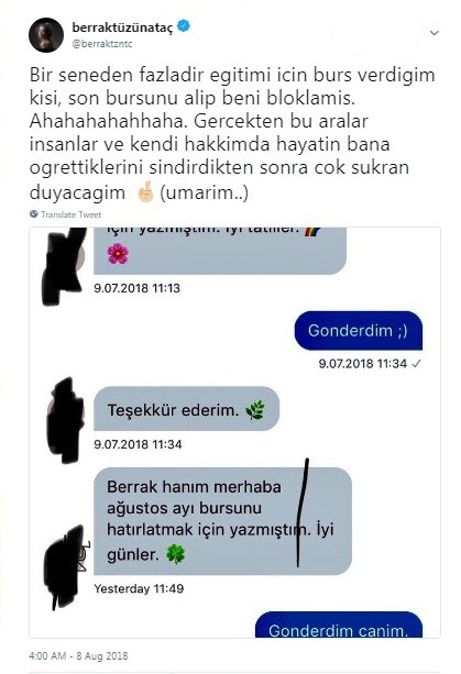 Berrak Tüzünataç’ın Burs Verdiği Çocuk Konuştu