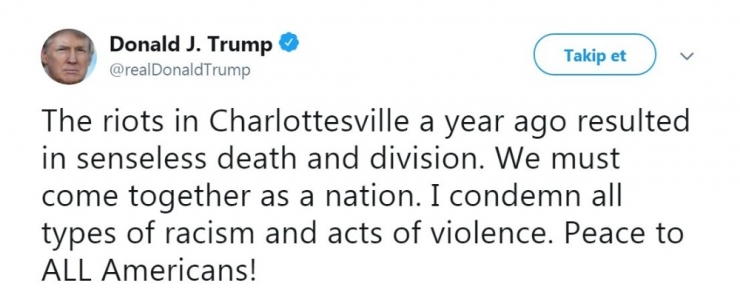 Trump: "Her Türlü Irkçılığı Ve Şiddet Eylemlerini Kınıyorum"