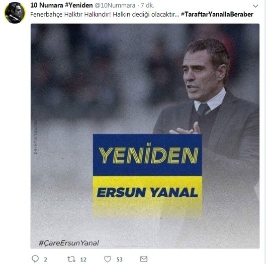 Fenerbahçe Taraftarından Ersun Yanal’a Destek