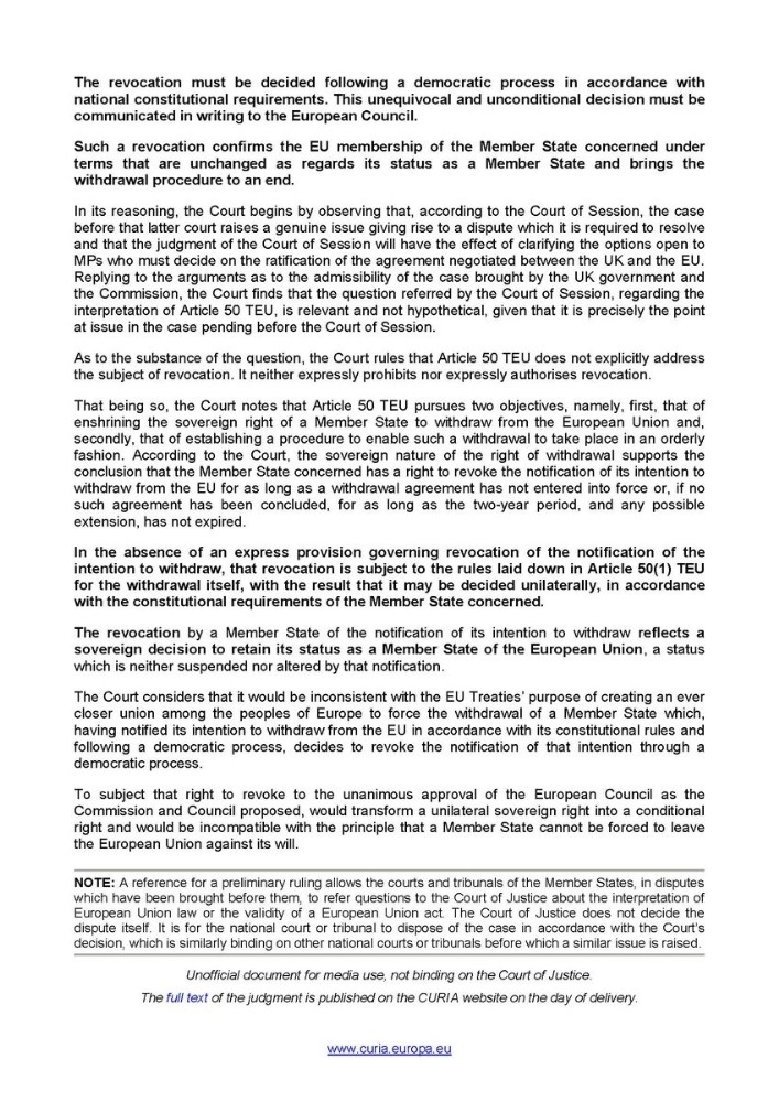 Avrupa Adalet Divanı: "Brexit Sürecini Feshetmek İçin Geç Değil”