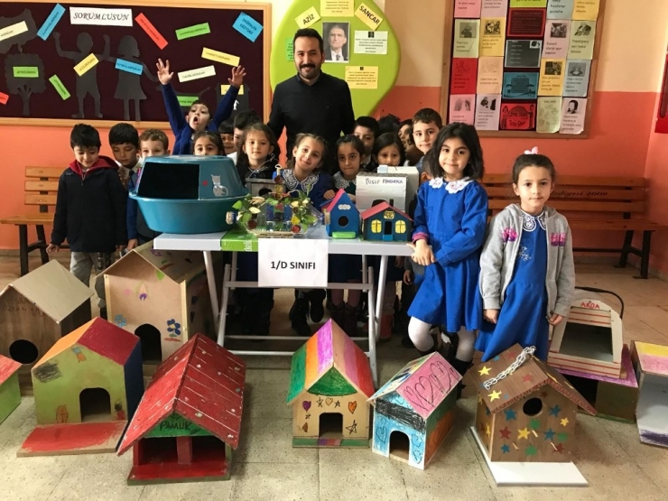 Öğrenciler Atık Malzemelerden Kedi Ve Kuş Evi Yaptı