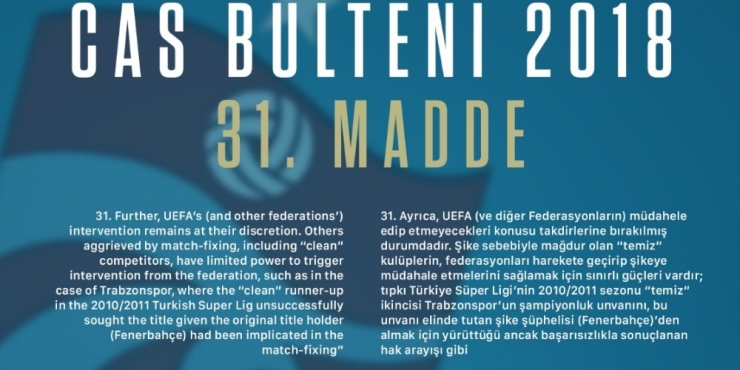 Önder Bülbüloğlu: "Cas, Son Yayınladığı Bültende 2010-2011 Sezonu Şampiyonluğumuzu Bir Kez Daha Tescil Etmiştir”
