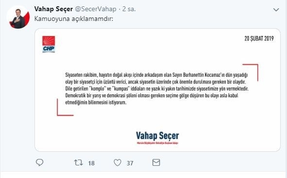 Chp’li Seçer’den Kocamaz Paylaşımı