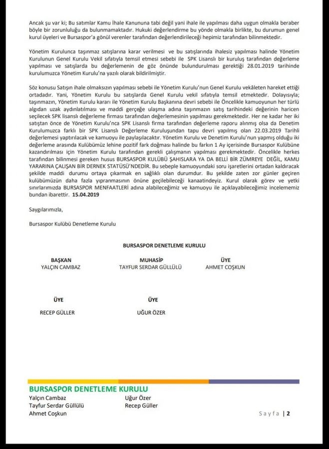 Bursaspor’un Arazileri Başkan Ali Ay’a Devredildi