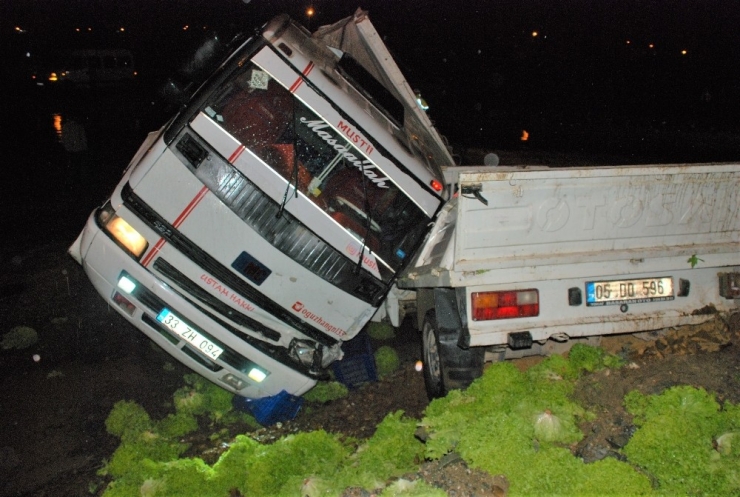 Kiraz Yüklü Kamyon Kamyonetin Üzerine Devrildi: 3 Yaralı