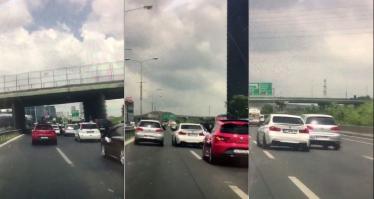 Basın Ekspres Yolundaki Düğün Konvoyunda “Makas” Terörü Kamerada