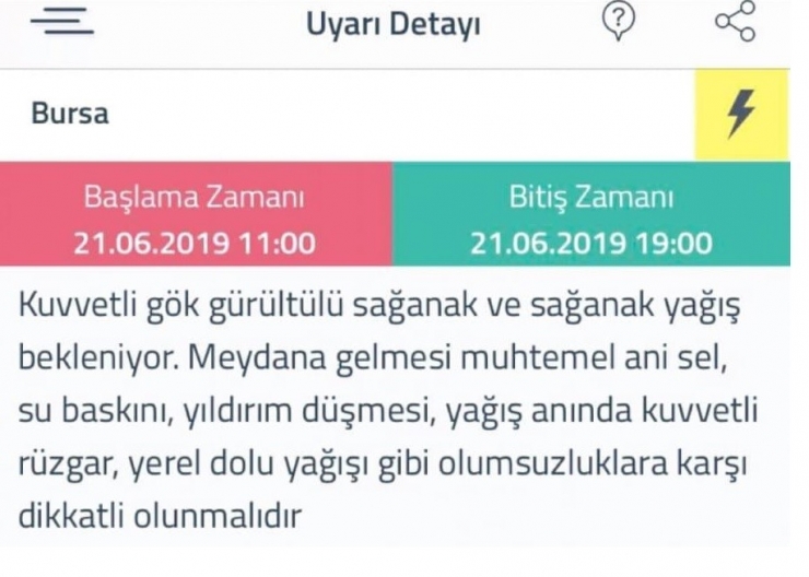 Meteorolojiden Bursa İçin Yağmur İkazı