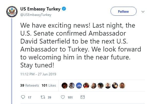 Abd Ankara Büyükelçisi’ne Senato’dan Onay