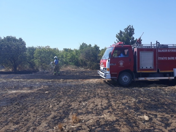 Burhaniye’de Anız Yangını İtfaiye Söndürdü