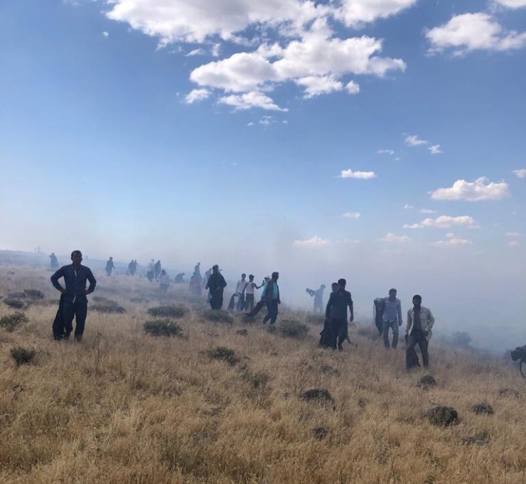 Merada Çıkan Yangını Söndürmek İçin Küçükten Büyüğe Herkes Seferber Oldu