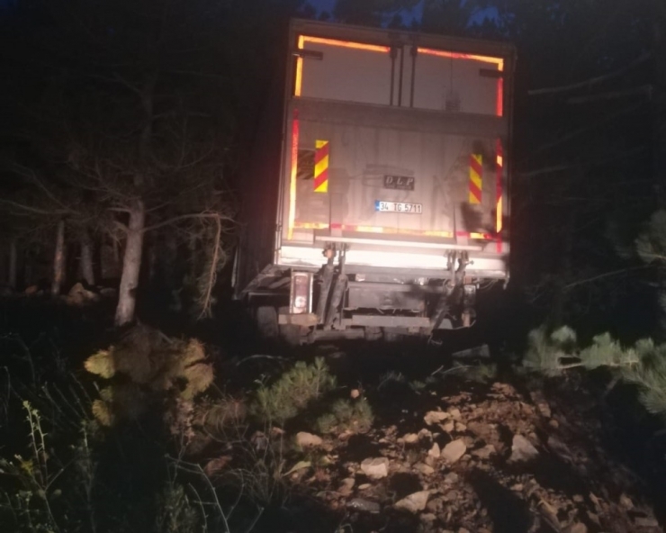 Kontrolden Çıkan Kamyon Şarampole Yuvarlandı