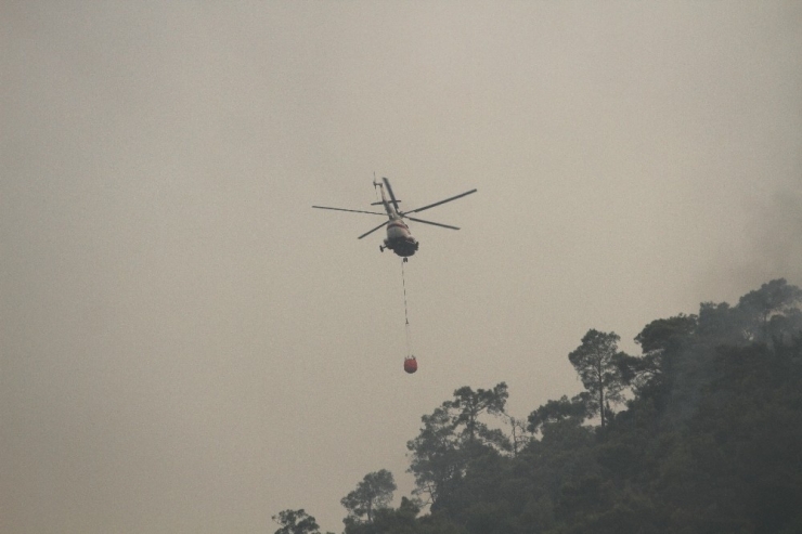Dalamandaki Yangında Helikopterler Havadan Müdahaleye Başladı