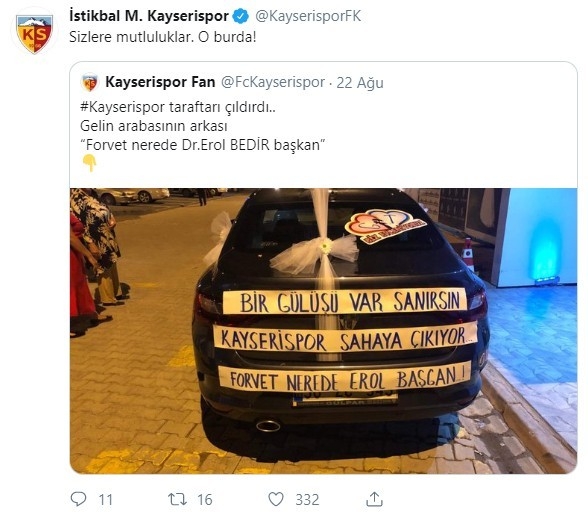 Kayserispor Taraftarına Forvet Cevabı