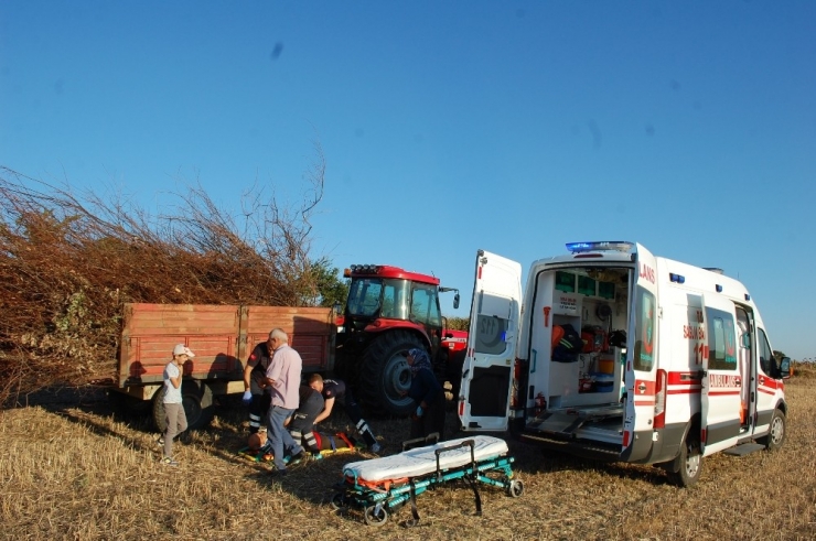Traktöre Yüklediği Çalıların Üzerinden Düşüp Yaralandı