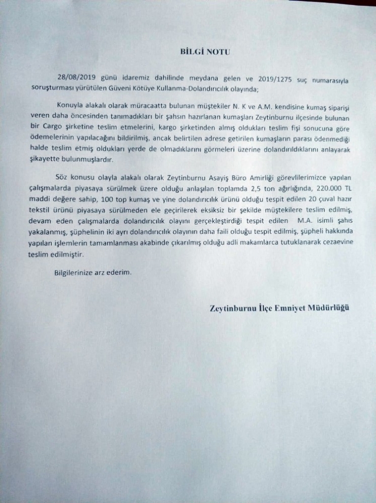 Zeytinburnu’nda 220 Bin Tl’lik Kumaş Hırsızlığı Yapan Şahıs Yakalandı